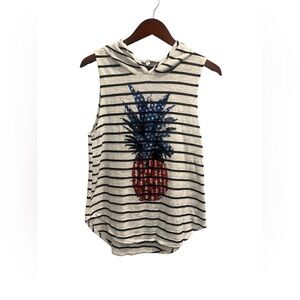 Moa Moa Patriotic Themed Striped Sleeveless Top with Pineapple Design Size Small